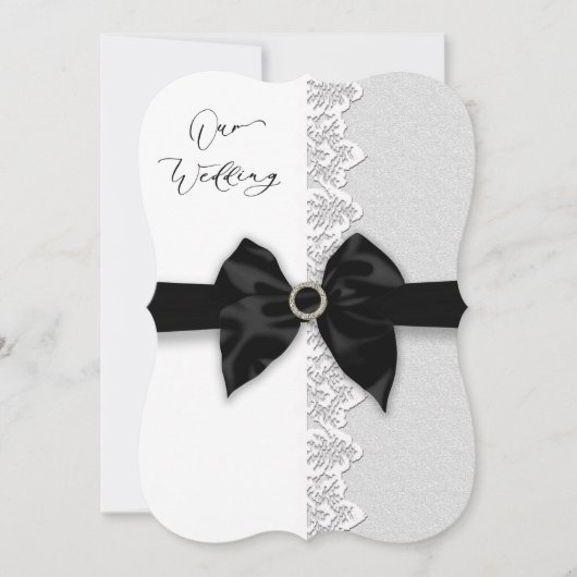 Wedding, Zwarte Bow/Ribbon, Lace (Faux)-grens Kaart (Voorkant)