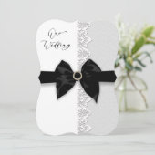 Wedding, Zwarte Bow/Ribbon, Lace (Faux)-grens Kaart (Staand voorkant)