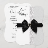 Wedding, Zwarte Bow/Ribbon, Lace (Faux)-grens Kaart (Voorkant / Achterkant)