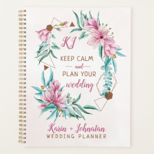 Weddingplanner bloemenchic roze goud monogrammed planner
