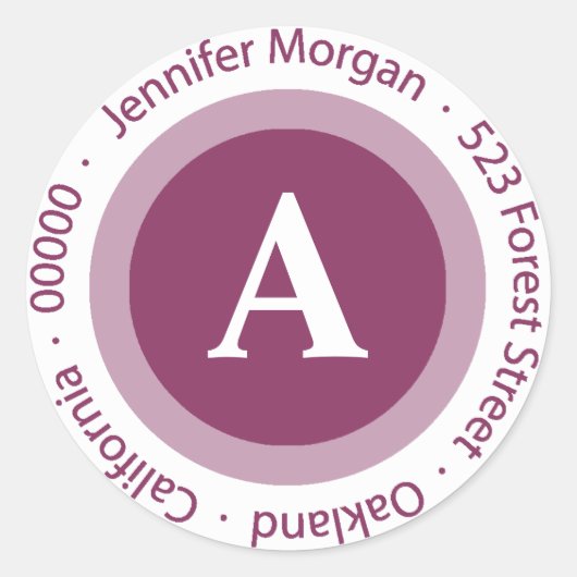 Weddings Monogram Return Address Boysenberry Ronde Sticker (Voorkant)