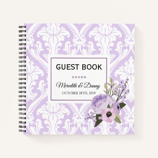 Weddings Paarse Love Damask Guest Book Notebook Notitieboek (Voorkant)