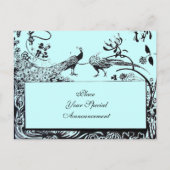 WEDENDE TORTELDUIFJES MONOGRAM zwart-wit blauw Aankondigingskaart (Achterkant)