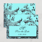 WEDENDE TORTELDUIFJES MONOGRAM zwart-wit blauw Briefkaart (Voorkant / Achterkant)