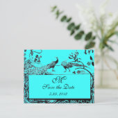 WEDENDE TORTELDUIFJES MONOGRAM zwart-wit blauw Briefkaart (Staand voorkant)