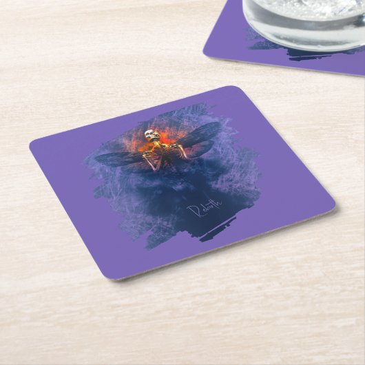 Wedergeboorte. Skelet met opstijgende vleugels Kartonnen Onderzetters (Schuin)