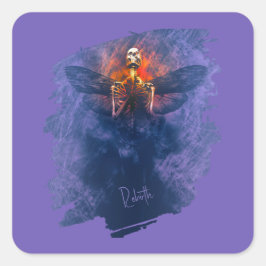 Wedergeboorte. Skelet met opstijgende vleugels Vierkante Sticker