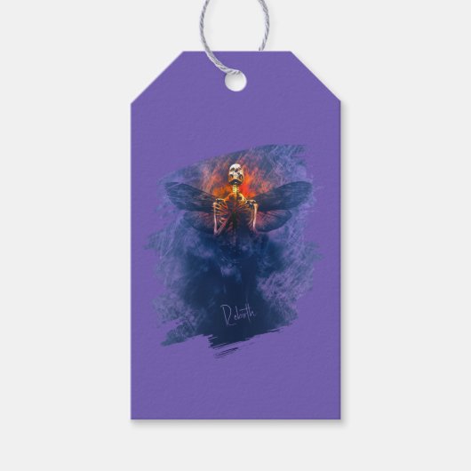 Wedergeboorte. Skelet met vleugels die opstijgen Cadeaulabel (Voorkant)