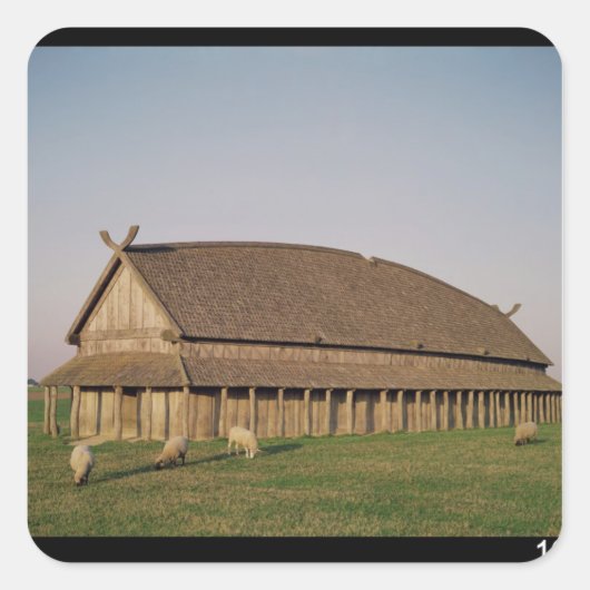 Wederopbouw van een 11e eeuw Viking-huis Vierkante Sticker (Voorkant)