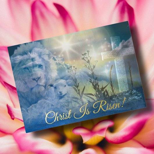 Wederopstanding Dag Pasen Lam Leeuw Kruis Folie Feestdagenkaart