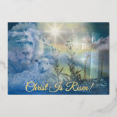 Wederopstanding Dag Pasen Lam Leeuw Kruis Folie Feestdagenkaart (Voorkant)