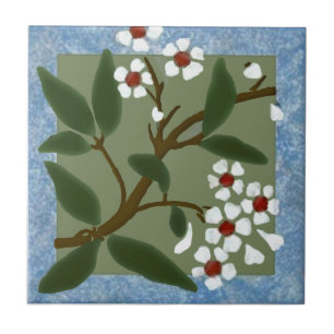 Wedgewood Blue Framed Blossom Barbotine Repro Tegeltje