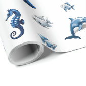 Wedgewood Blue Ocean Creatures! Cadeaupapier (Rol Hoek)