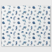 Wedgewood Blue Ocean Creatures! Cadeaupapier (Vlak)