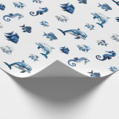 Wedgewood Blue Ocean Creatures! Cadeaupapier (Hoek)