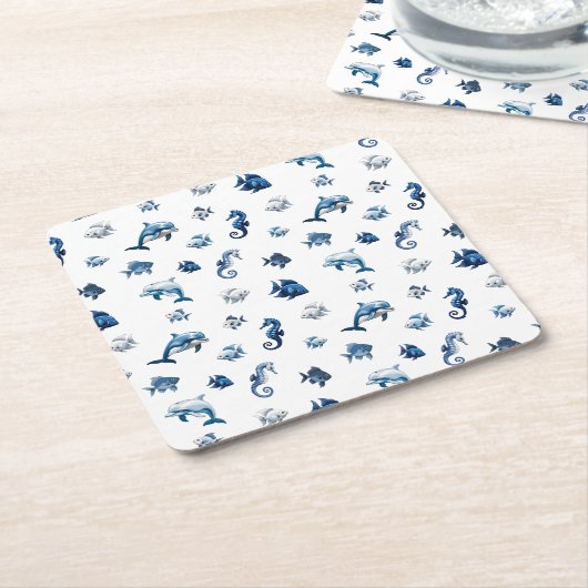 Wedgewood Blue Ocean Creatures! Kartonnen Onderzetters (Schuin)