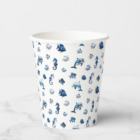 Wedgewood Blue Ocean Creatures! Papieren Bekers (Voorkant)