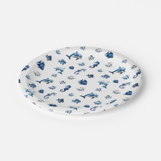 Wedgewood Blue Ocean Creatures! Papieren Bordje (Gekanteld)