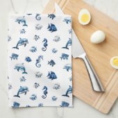 Wedgewood Blue Ocean Creatures! Theedoek (Quarter Fold)