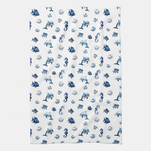 Wedgewood Blue Ocean Creatures! Theedoek (Verticaal)