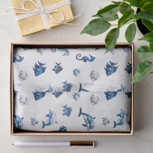 Wedgewood Blue Ocean Creatures! Tissuepapier (Geschenk)
