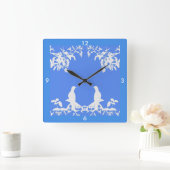 Wedgewood Clock - White Birds on Blue 4 Home Vierkante Klok (Huis)