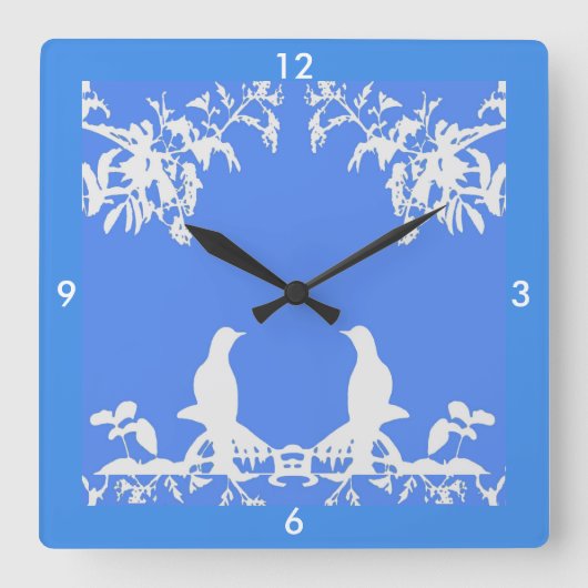 Wedgewood Clock - White Birds on Blue 4 Home Vierkante Klok (Voorkant)