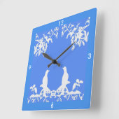 Wedgewood Clock - White Birds on Blue 4 Home Vierkante Klok (Hoek)