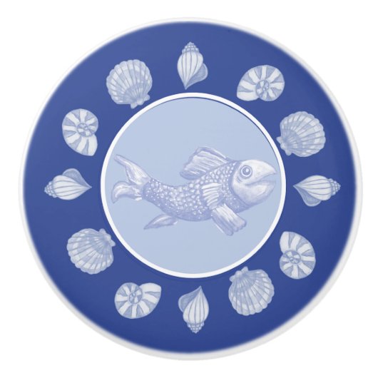 Wedgewood Vis en schelpen Keramische Knop (Voorkant)