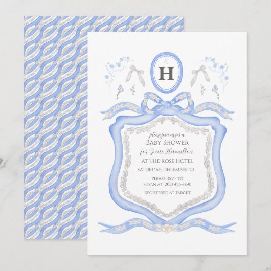 Wedgwood Blue Coquette Douche Party Uitnodiging (Voorkant / Achterkant)