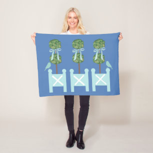 Wedgwood Blue Turquoise Topiary Bird Throw  Fleece Deken