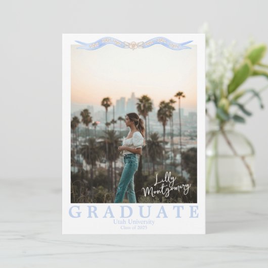 Wedgwood Esthetische Foto Afstudeeraankondiging Kaart (Staand voorkant)