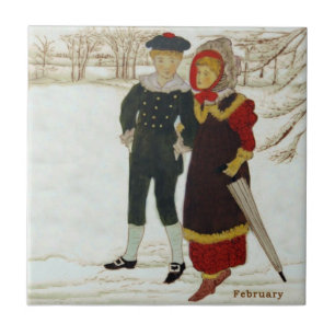 Wedgwood Februari Snows Hand Colored Repro Tegeltje