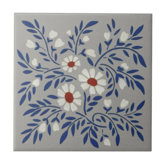 Wedgwood Grey Floral Stenciled Barbotine Repro Tegeltje (Voorkant)