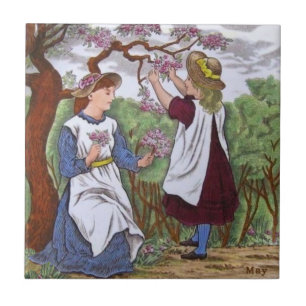 Wedgwood May Apple Blossom Girls c1885 Repro Tegeltje