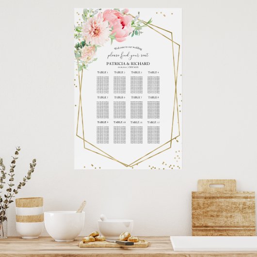 Wedijzingplan Geometrische blush Floral Poster (Keuken)