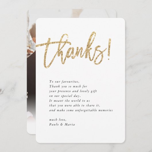 WEDING BEDANKT foto goud glitter modern bericht Kaart (Voorkant / Achterkant)
