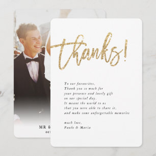 WEDING BEDANKT foto goud glitter modern bericht Kaart