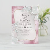 WEDING | Bleke uitnodiging van Burgundy Pearl Shim (Staand voorkant)