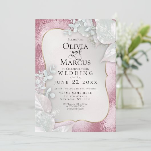 WEDING | Bleke uitnodiging van Burgundy Pearl Shim (Staand voorkant)