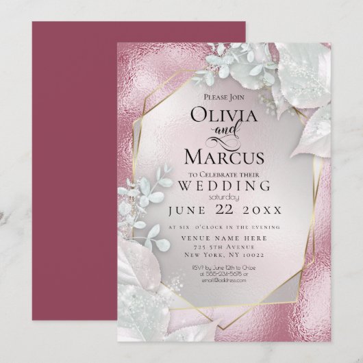 WEDING | Bleke uitnodiging van Burgundy Pearl Shim (Voorkant / Achterkant)