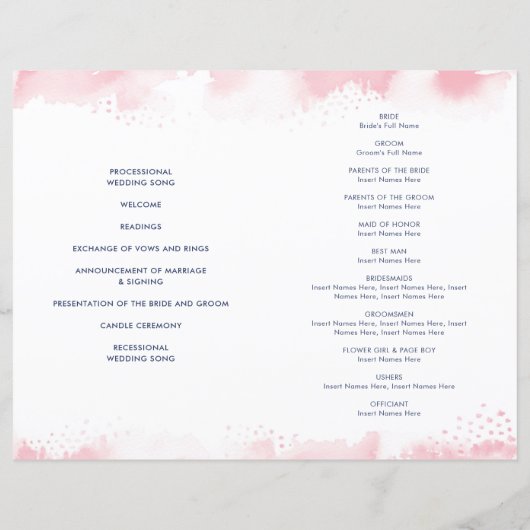 WEDING CEREMONY waterverf met handschrift roze (Achterkant)