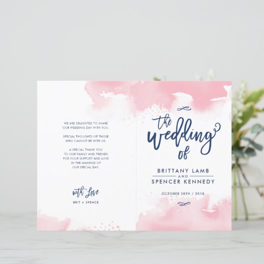 WEDING CEREMONY waterverf met handschrift roze (Staand voorkant)