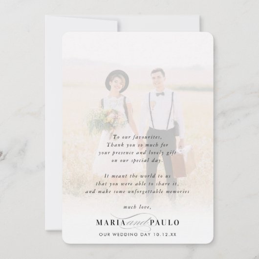 WEDING DANK U fotoelegante laagkalligrafie Kaart (Achterkant)