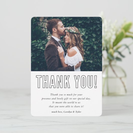 WEDING DANK U fotomodern minimaal overzicht Bedankkaart (Staand voorkant)