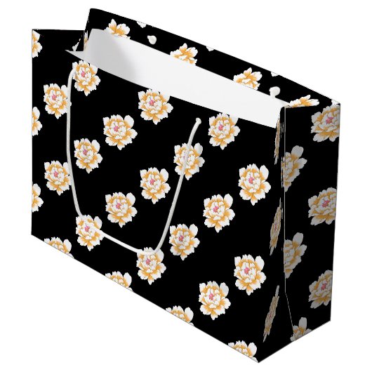 WEDING DELICATE PASTEL YELLOW PEONY PATTERN LARGE CADEAUTASJE (Voorkant Gekanteld)