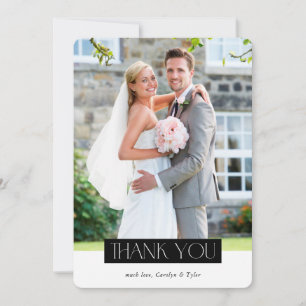WEDING FOTO modern chic serif zwart wit block Bedankkaart