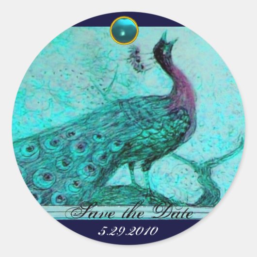 WEDING LOVE PEACOCK blue aquamarine Ronde Sticker (Voorkant)