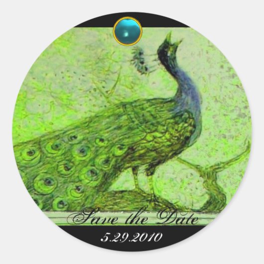 WEDING LOVE PEACOCK green black blue aquamarine Ronde Sticker (Voorkant)
