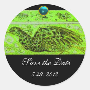 WEDING LOVE PEACOCK green black blue aquamarine Ronde Sticker